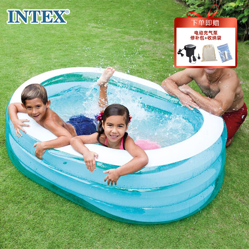 INTEX 57482透明椭圆充气水池儿童玩具礼物游泳池海洋球池