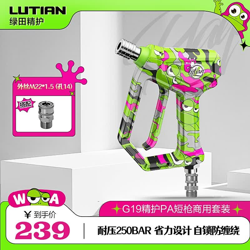 绿田（LUTIAN）洗车快插PA喷枪精护短枪洗车场专用扇形高压洗车水枪洗车配件 G19 【涂鸦款】商用短枪套装怎么看?