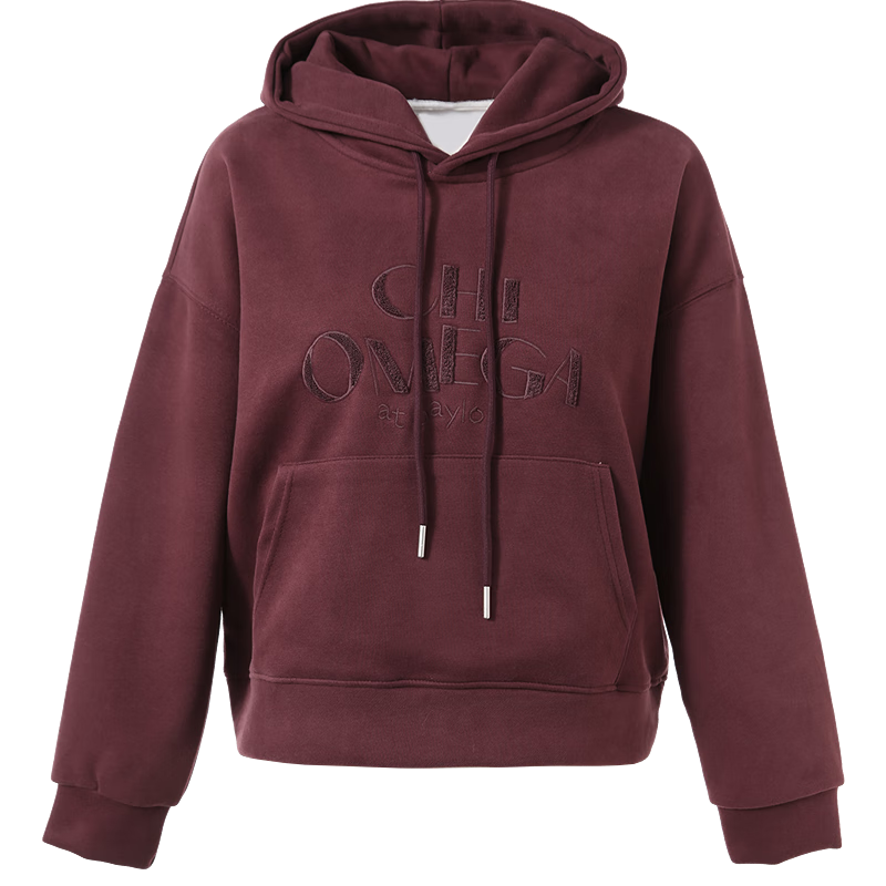 百图betu女装冬季新款卫衣连帽抽绳字母刺绣宽松短款卫衣2411X07 梅子色 M