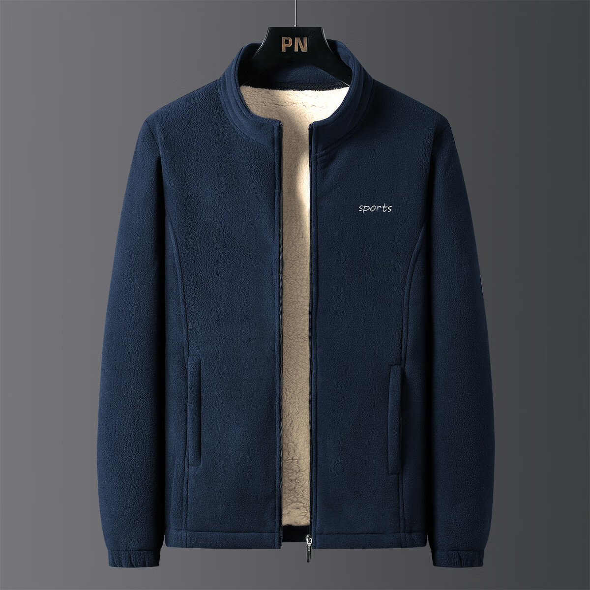 金盾摇粒绒外套男加绒加厚保暖双面绒2024秋冬季新款中年抓绒衣夹克 蓝色 XL