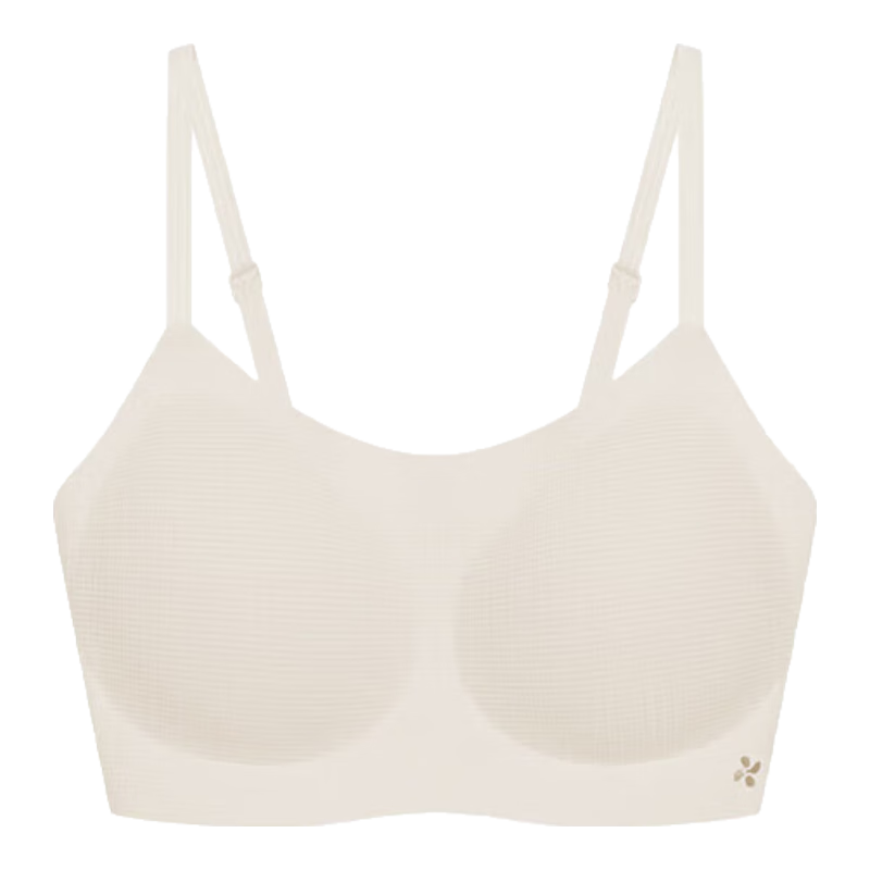 ubras无尺码轻薄透气华夫格吊带细肩带不闷汗内衣女文胸罩无钢圈 【文胸】燕麦奶色 均码 背勾款-(100-130斤)