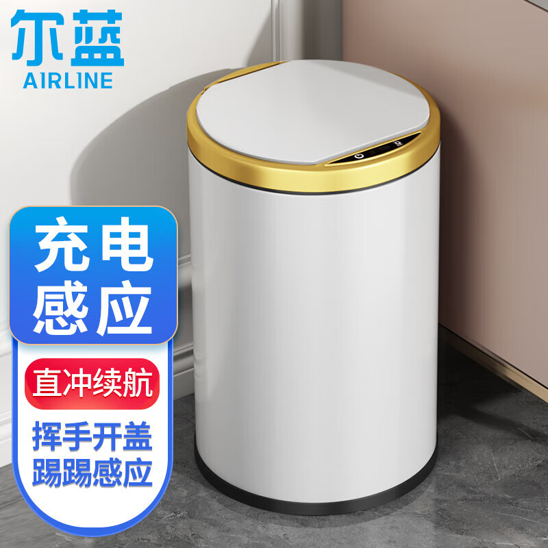 尔蓝 15L金属高配版智能感应式垃圾桶 客厅卧室垃圾筒可充电 AL-GB328