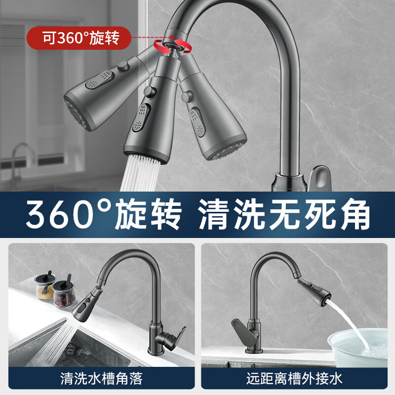 HEWE 德国厨房水龙头延伸器防溅水神器家用洗菜盆万向旋转万能转接头 银色（精铜接口-三档调节）