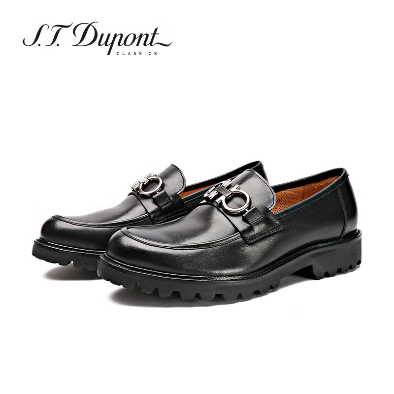 S.T.Dupont都彭男士厚底皮鞋马衔扣英伦休闲商务牛皮舒适乐福鞋 E29112662 黑色 44