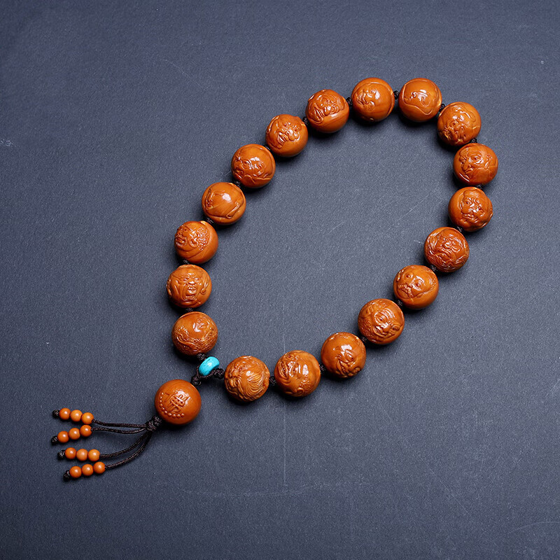 入古 橄榄核手持正圆男女十八罗汉手串 把件核雕文玩手工雕刻浮雕手链