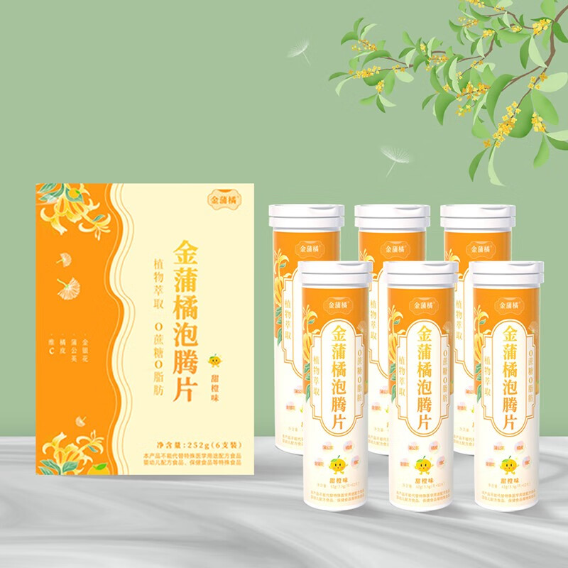 天晟泰丰 金蒲橘泡腾片金银花 蒲公英vc茶 【甜橙味6支/72片】金银花