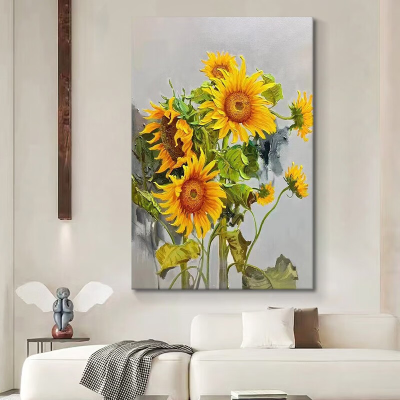 米聆 向日葵纯手绘油画客厅装饰画玄关立体丙烯挂画餐厅黄色花卉肌理