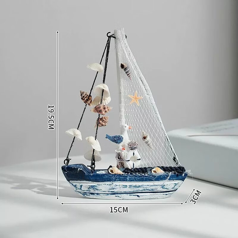【实惠】地中海帆船模型摆件木质小船工艺船拍摄道具家居装饰品海 小号海鸟贝壳船