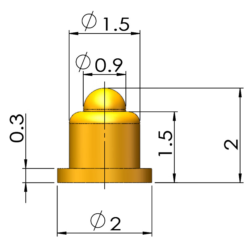 pogopin連接器彈簧頂針導(dǎo)電銅針彈簧針充電針手表觸點(diǎn)頭天線貼片 2MM50個(gè)