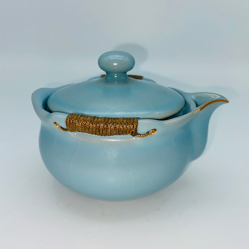 柏采官方新年新款新粉青茶具 茶壶手抓壶 冰裂开片茶器  cb 101bx
