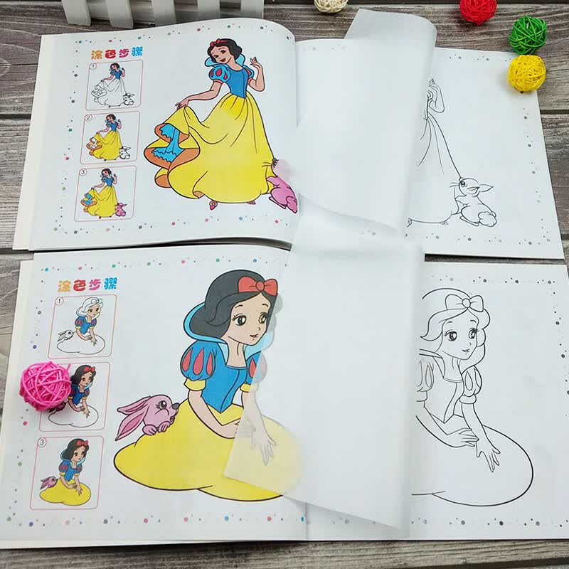 儿童画画书白雪公主涂色绘画本宝宝临摹涂鸦填色本小学生美术女孩