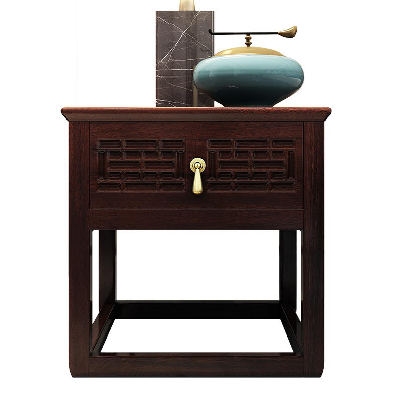 景腾 床头柜 新中式实木床头柜卧室床边柜收纳柜角柜带抽屉储物柜 黄金檀木02#床头柜