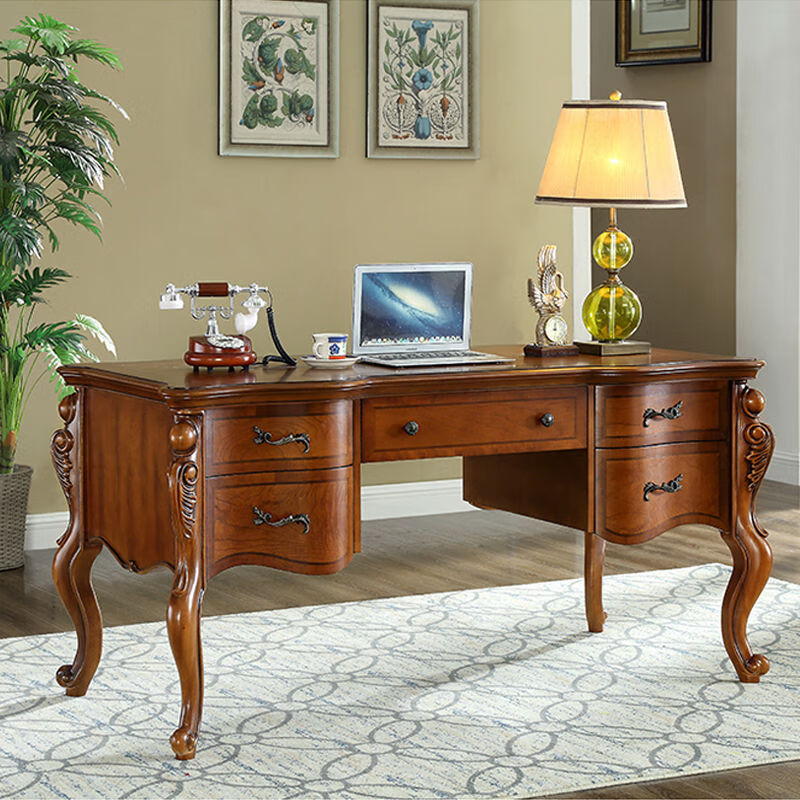 馨华源木业(xhyfurniture) 美式实木书桌椅组合书房复古雕花写字台