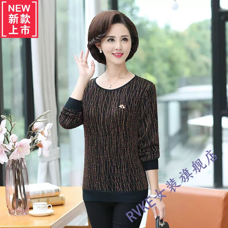 高品质品牌春秋长袖老妈装大尺码金丝打底衫中年老年女装时尚恤上衣女