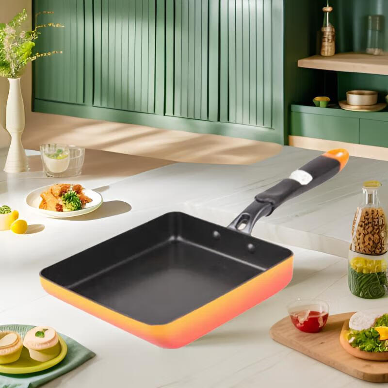 OKABASHI玉子烧煎锅早餐平底不粘锅长方形煎饼煎饺煎蛋锅天燃气电磁炉通用 红色