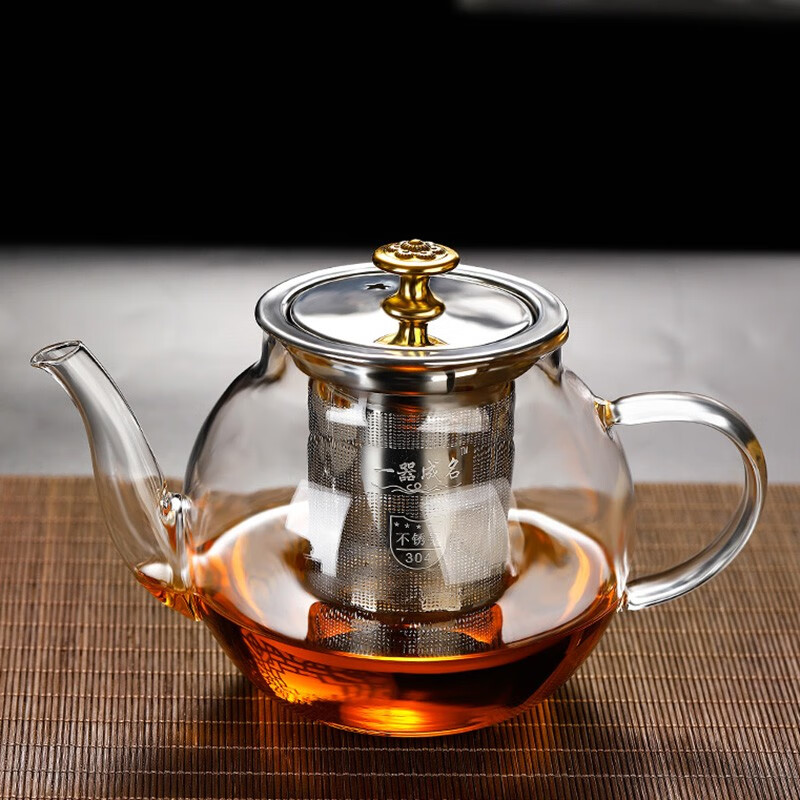 禾艾苏(heisou) 高硼硅耐热玻璃茶壶家用围炉煮茶壶不锈钢过滤泡茶壶加厚茶具 大号苹果壶600ml+电陶炉