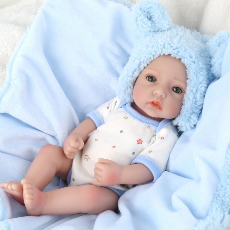 重生婴儿洋娃娃 全软硅胶可入水洗澡娃娃儿童玩具女孩礼物 蓝孩-男孩