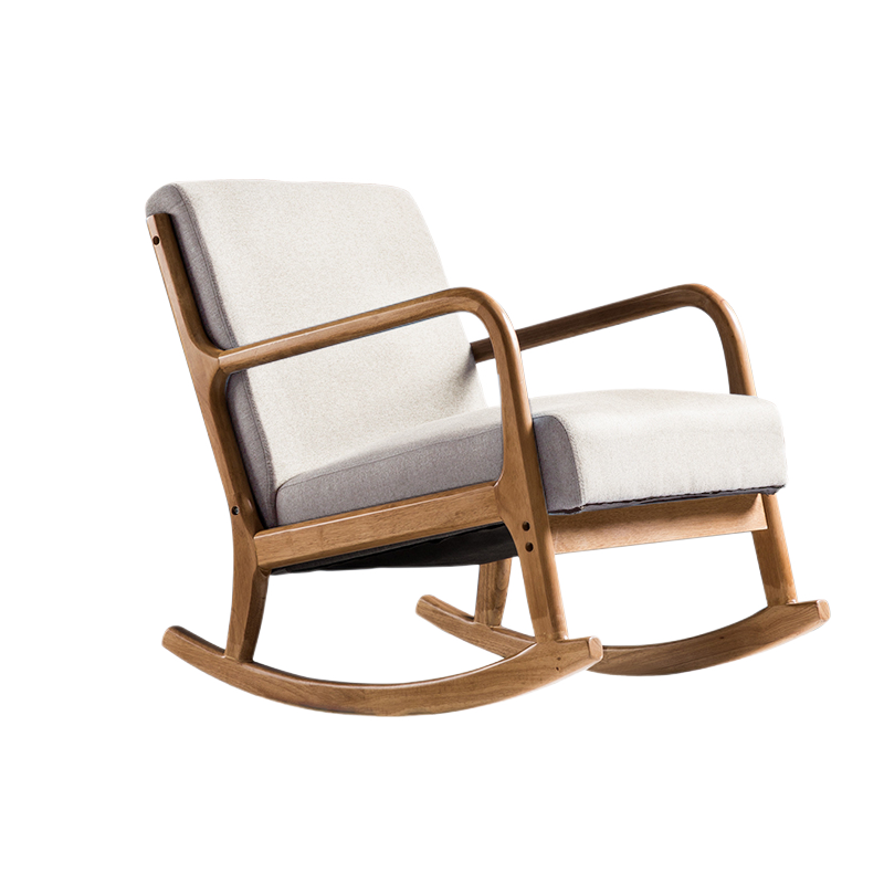 单人沙发躺椅实木懒人沙发布艺休闲摇椅客厅阳台卧室老人靠背椅子 原木色木架（颜色请备注）