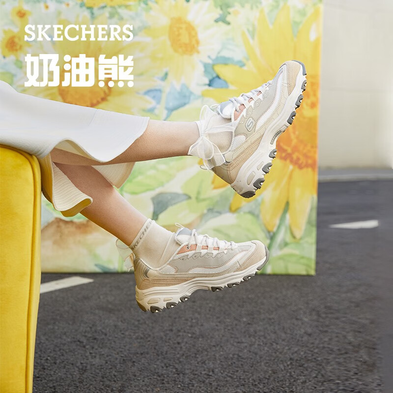 斯凯奇（Skechers）新年礼物奶茶熊秋冬女鞋熊猫老爹鞋透气休闲运动鞋厚底149238 QQ豆乳/NAT 37