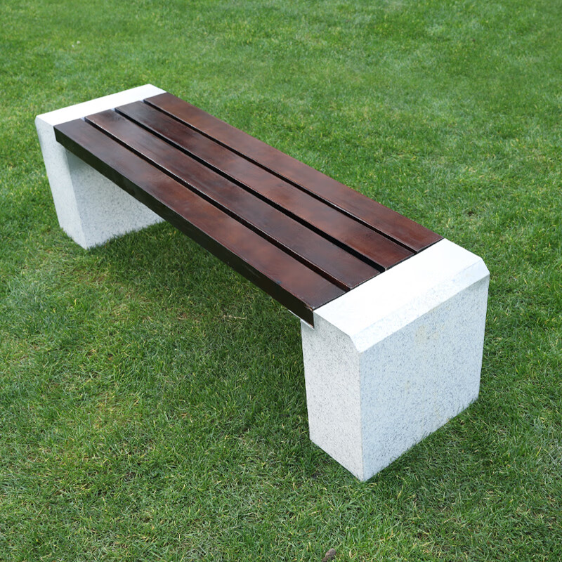 塑木公园实木大理石座椅长条凳户外景观椅 常规石脚12cm防腐木石凳1