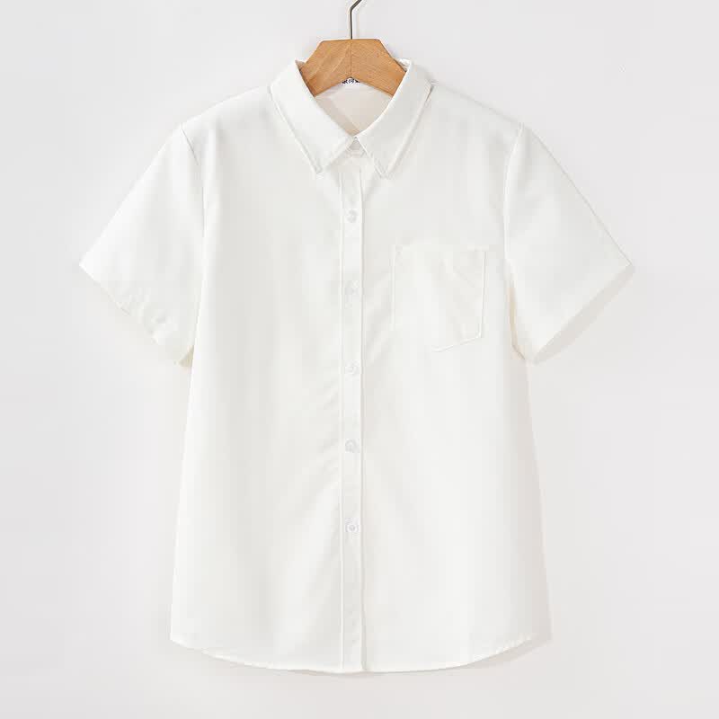 十字银河制服馆原创正版春秋季短黑白长袖基础款jk刺绣衬衫上衣女 白