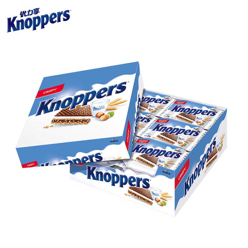 knoppers德国进口优力享牛奶榛子巧克力威化饼干600g盒装(24包)礼盒