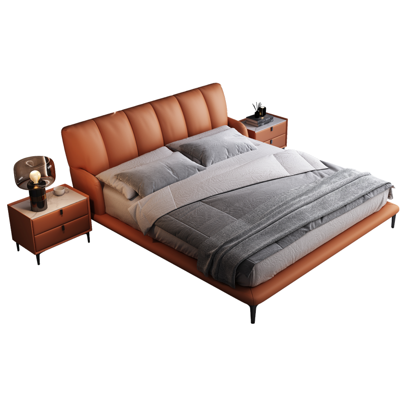 沃兰斯 床 意式极简纳帕皮床现代轻奢双人床主卧真皮大床设计师款软体家具 单床(备注颜色) 180x200cm