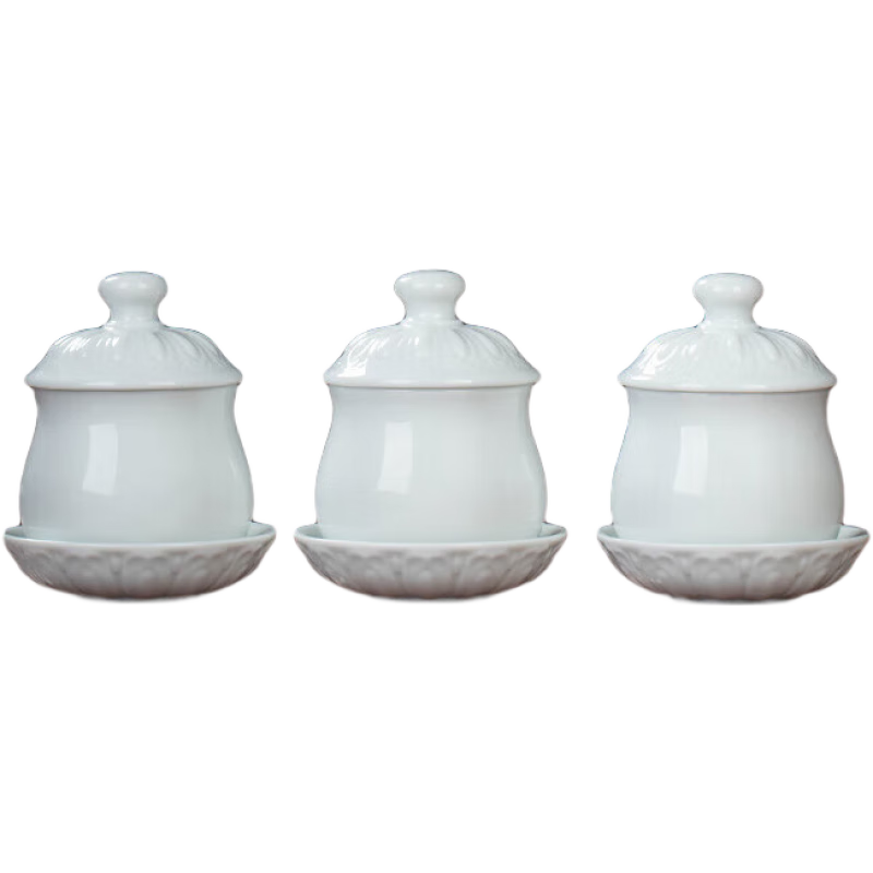 戴玉堂 陶瓷圣水杯供水杯貢杯家用供奉觀音菩薩佛堂佛具用品大全佛前凈水杯 KD17-04B-3 小號圣水杯 三個