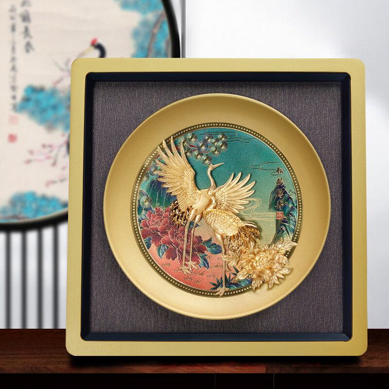 NWTB金箔画松龄鹤寿仙鹤摆件生日礼物祝寿礼品送老人60 80大寿礼物 松龄鹤寿