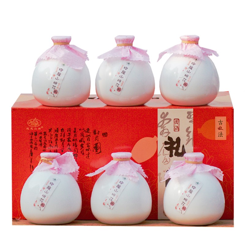 抱龙山桃花醉 绍兴果味黄酒 微甜12度无焦糖色糯米酒桃花酿 450ml*6