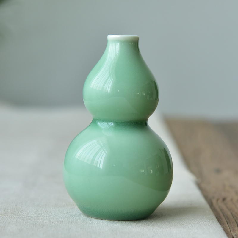 涵青堂 龙泉青瓷迷你小葫芦玉壶春花瓶陶瓷中式禅意花器水培桌面装饰