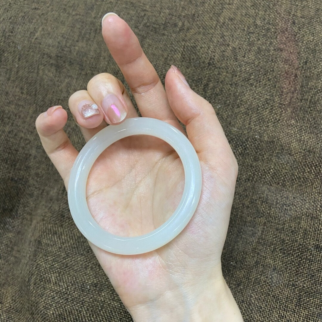 石宫匠新疆和田玉手镯羊脂白玉小细条叮当镯少女款圆条仙女镯子 内径