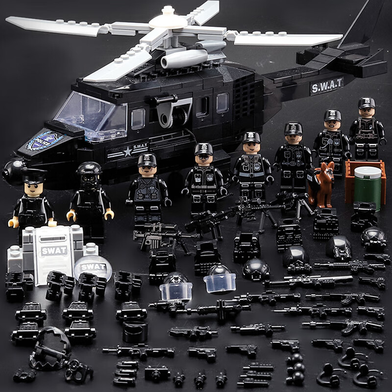 飞虎队狼牙特种兵飞机男孩拼装玩具礼物 特警飞虎队8款人物 直升机