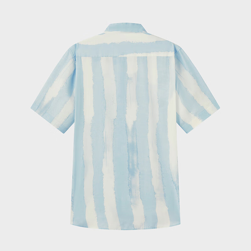 MAYOR男装夏季莱赛尔麻印花休闲时尚水洗短袖男衬衫 浅蓝 38