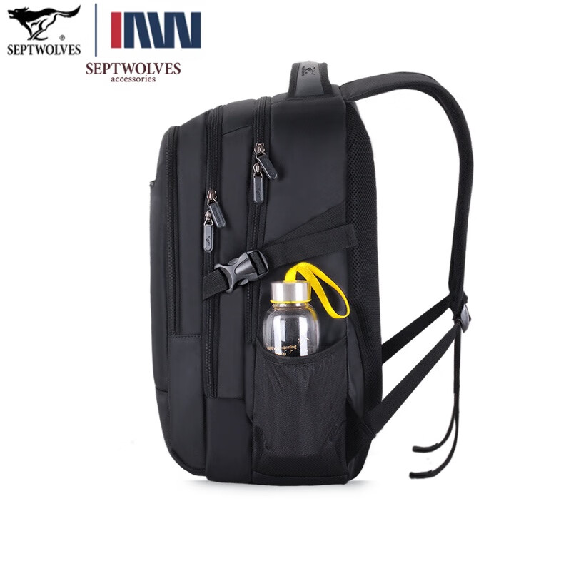 七匹狼背包男双肩包商务休闲电脑旅行包中学生书包时尚潮流大容量 三层黑色加大号(+卡包)