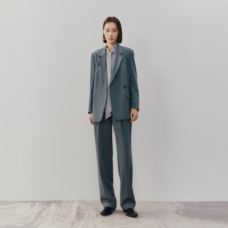 麦檬MM麦檬商场同款22年秋冬职业通勤蓝色宽松西装外套女5DA213811 午夜蓝（裤子）5DA153351-2 L
