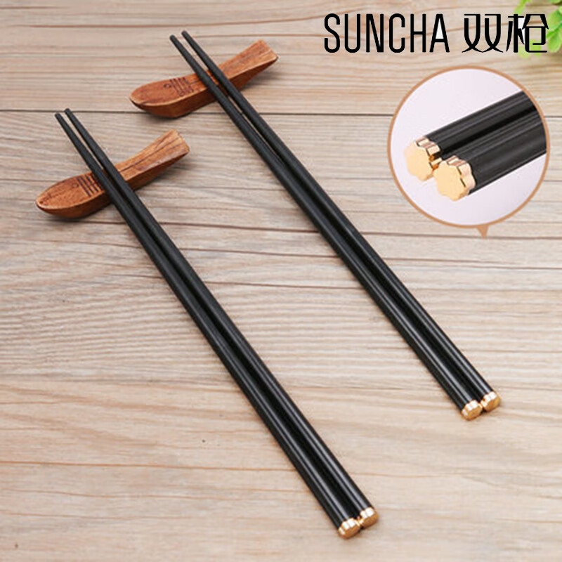 雙槍可開專票雙槍PPS高溫220度日式尖頭飯店家用防滑餐廳壽司合金筷子 日式尖頭梅花筷-金色-10雙24cm 