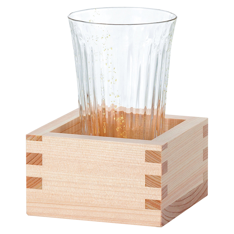 可可屋日本进口石塚硝子津轻手工彩色玻璃杯垫木枡清酒杯日式实木升托