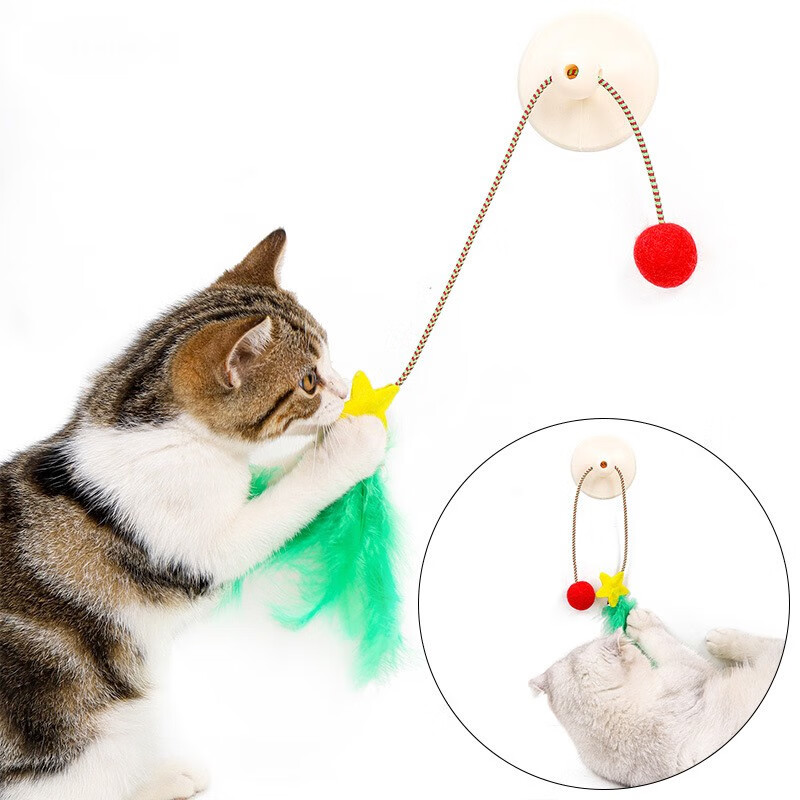 宠物吸盘逗猫猫咪玩具玩耍伸缩铃铛球猫咪圣诞礼物 DogLemi 绿色