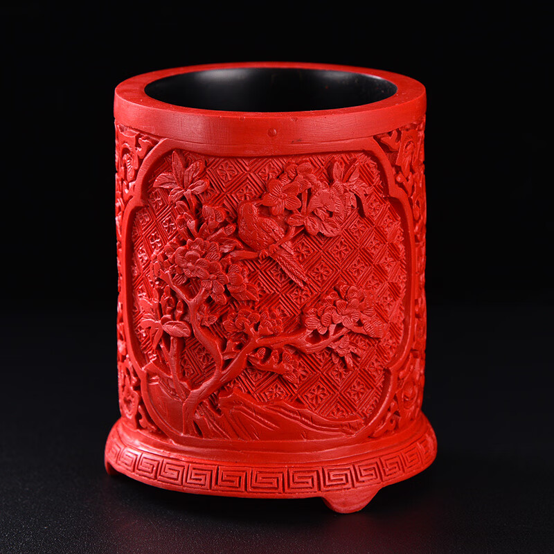 云漫卿扬州漆器摆件扬州漆器厂剔红雕漆朱砂工艺笔筒特色伴手礼物商务