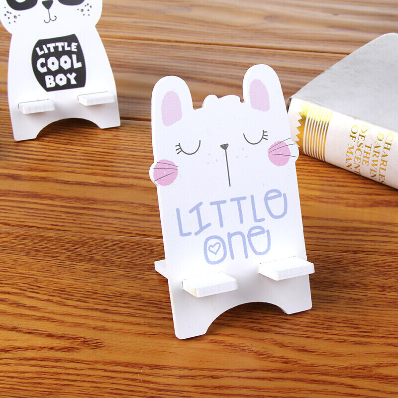 鳗而登 可爱懒人手机支架平板木质手机座桌面卡通猫咪手机架子简约