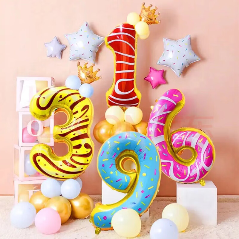 派对装饰男孩女孩甜甜圈立柱儿童宝宝周岁场景布置 甜甜圈立柱数字0