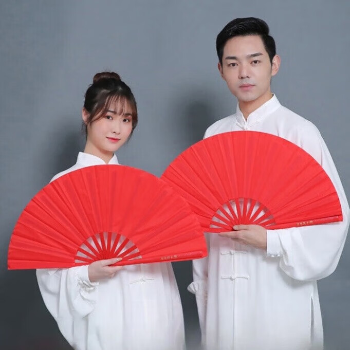捷懿太極扇功夫扇子響扇紅色竹骨塑料骨武術(shù)表演扇單面扇兒童舞蹈扇子 【紅色扇子28*51】 8寸