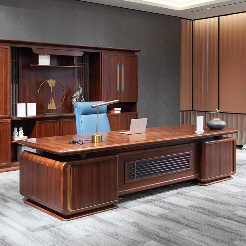 秦阔新中式实木老板桌办公桌总裁桌乌金木办公桌椅组合办公家具大班台