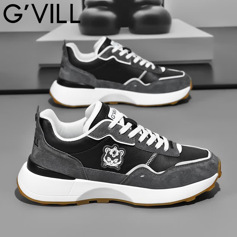 贵之步G'VILL 男鞋春秋季2024新款真皮潮流百搭老爹鞋子跑步运动休闲鞋 黑灰 42