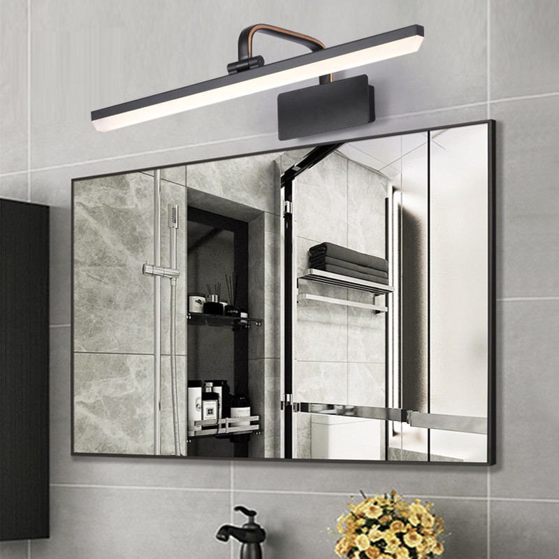 卡梦尔 美式镜前灯复古欧式镜灯浴室卫生间镜柜灯具LED化妆灯北欧棕古铜 黑色12W-长56CM（暖白光）