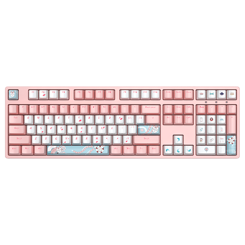 ikbc 樱花键盘机械键盘无线键盘粉色cherry轴樱桃键盘游戏键盘女生办公电竞 C87粉色有线红轴
