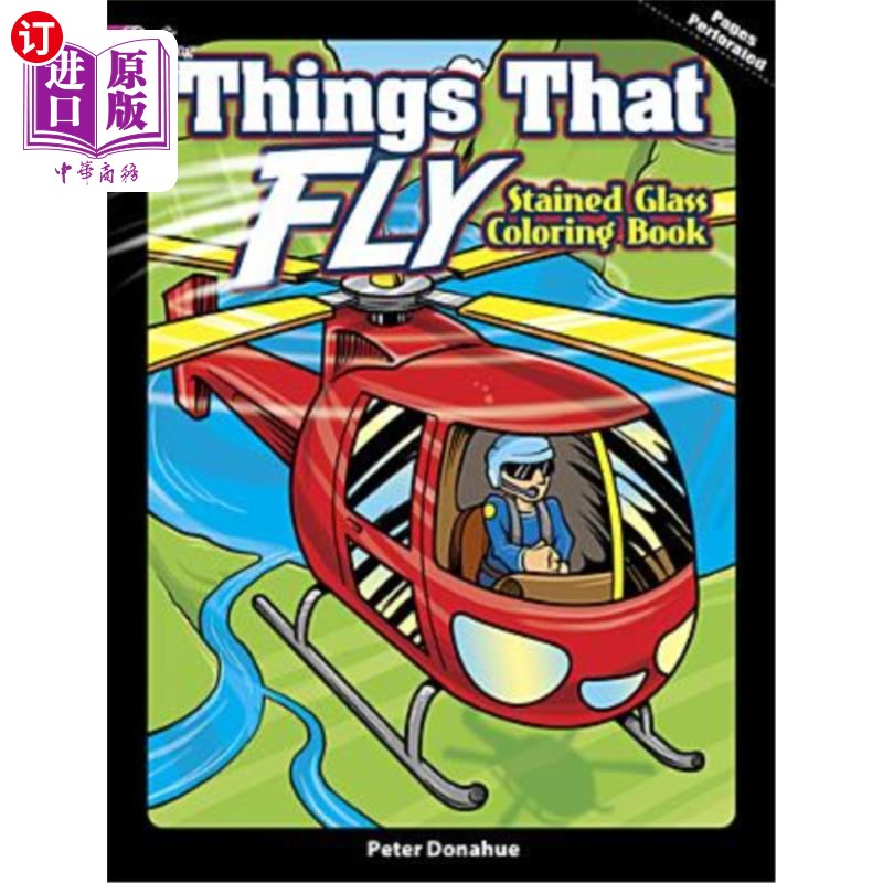 海外直订things that fly stained glass coloring book 飞的东西彩色