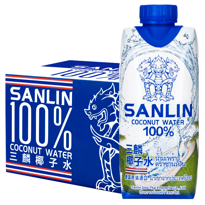 【全新升级】三麟100%天然椰子水 330ml*12瓶 泰国原装进口NFC椰青果汁整箱