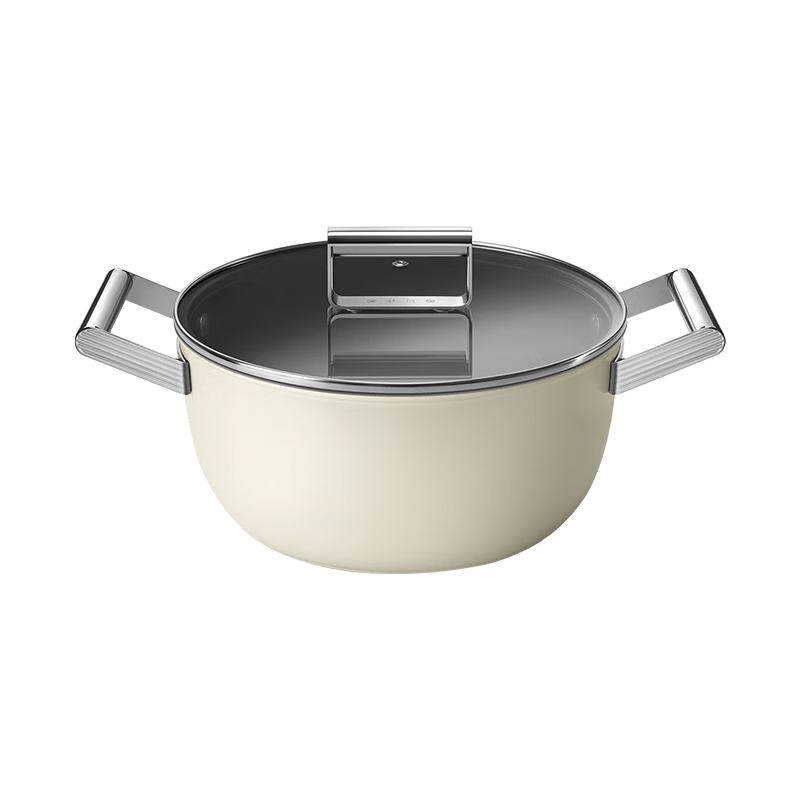 SMEG 斯麦格 意大利原装进口锅具 汤锅炖锅不粘锅蒸锅带盖 可放洗碗机烤箱 奶白色24CM